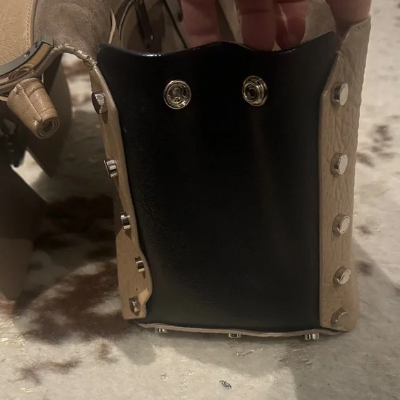 Jimmy Choo Leather Shoulder Bag | Beige & Black | Silver Hardware - Picture 9 of 16